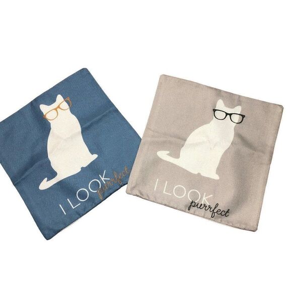Pair of I look purrfect pillow case cat 16x16" New - Picture 1 of 4
